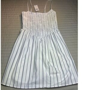 Abercrombie & Fitch White/Blue Striped Smocked Poplin Mini Dress Small NWT NEW